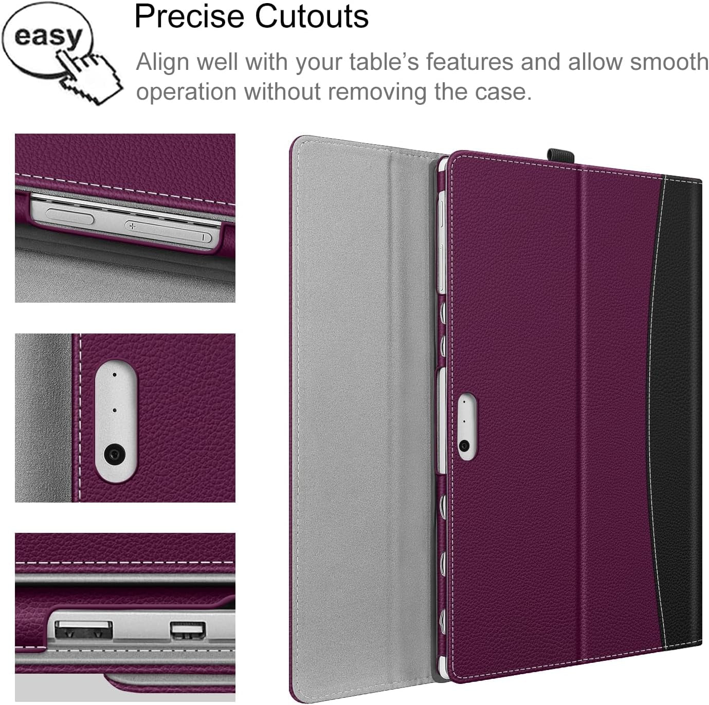 Case for 12.3 Inch Microsoft Surface Pro 7 Plus, Surface Pro 7/6/5/4/3 - Portfolio Business Cover with Pocket, Compatible with Type Cover Keyboard, Purple