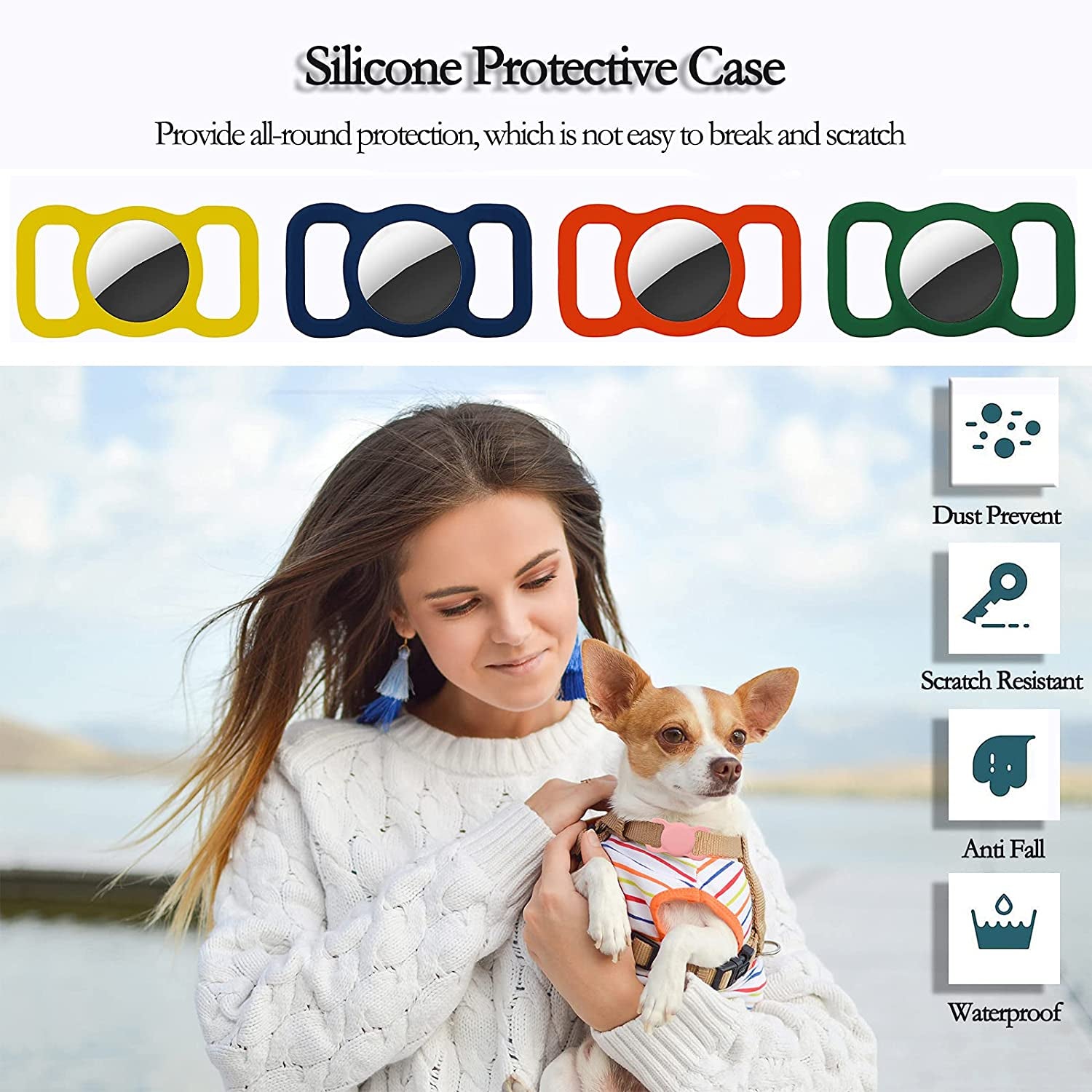 Protective Case Compatible for Airtag, GPS Tracking Dog Cat Collar Accessories Pet Loop Holder, Air Tag Silicone Protective Case Lightweight Soft Anti-Scratch Anti-Lost