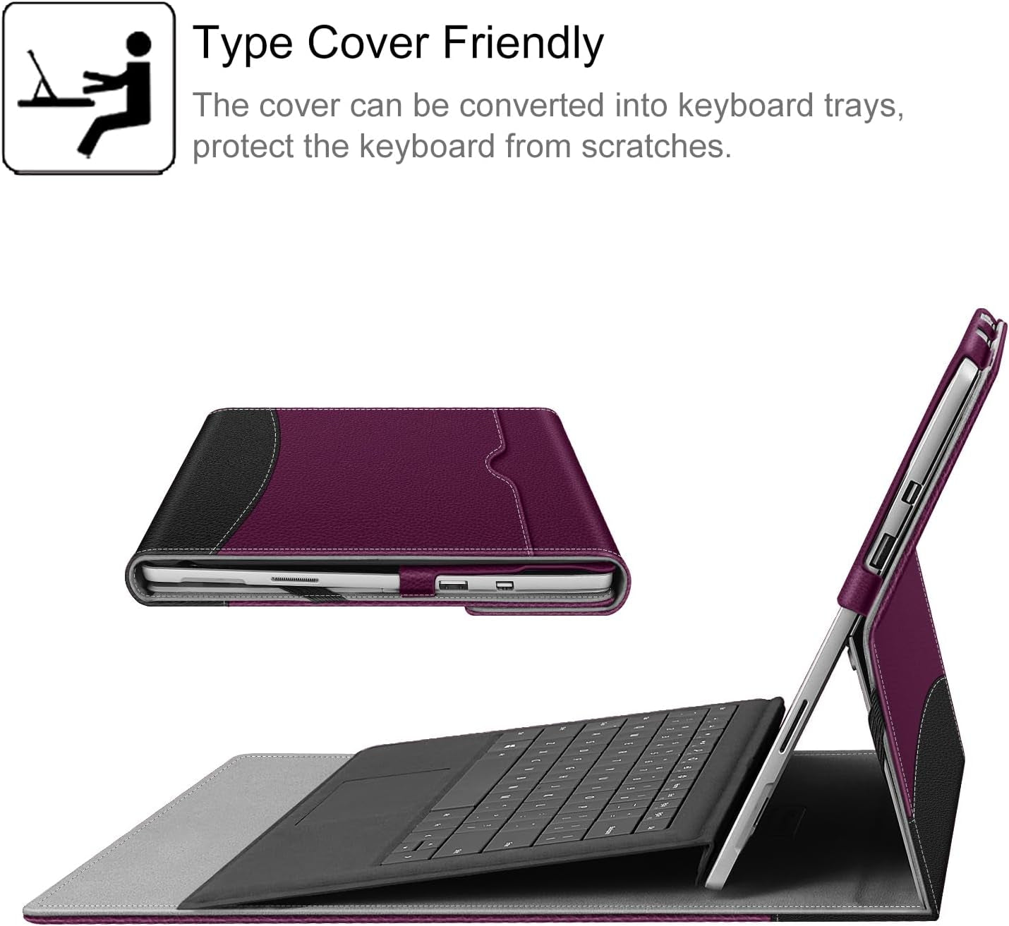 Case for 12.3 Inch Microsoft Surface Pro 7 Plus, Surface Pro 7/6/5/4/3 - Portfolio Business Cover with Pocket, Compatible with Type Cover Keyboard, Purple